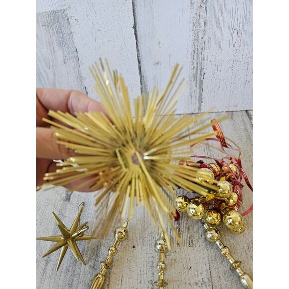 Vintage gold star ball set ornament Xmas tree long - Picture 7 of 10
